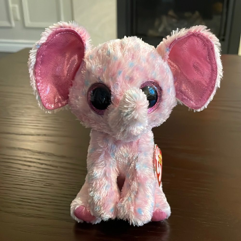 2014 Ty Beanie Boos Ellie the Pink & Blue Elephant Excellent Condition NWT 6”